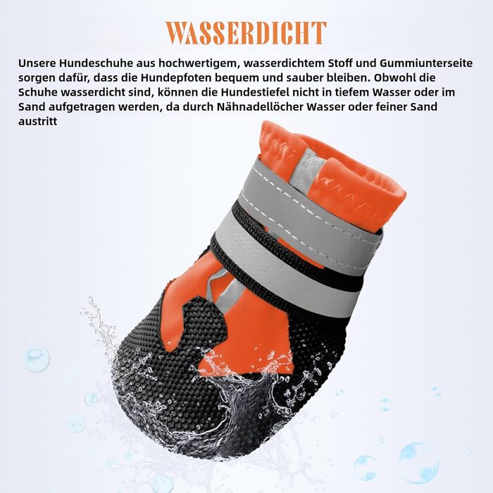 Водонепроникні чоботи для собак, 4 шт. Антиковзаючі собачі чоботи з неслизькою підошвою та світловідбиваючим кріпленням, для маленьких, середніх та великих собак (XL, Помаранчеві)