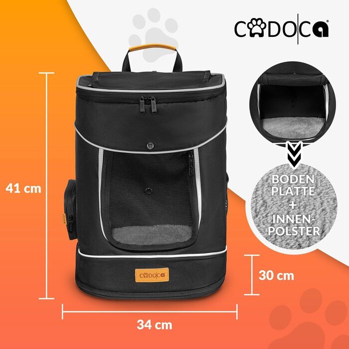 Рюкзак для тварин CADOCA® до 20 кг, чорний: зручний, з регульованими ременями та короткою лінією