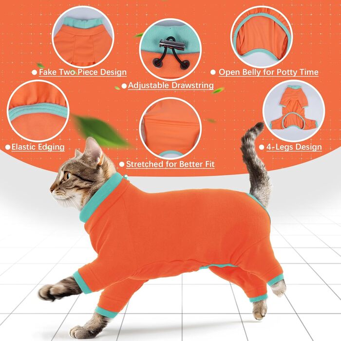 Флісовий пуловер для кота, теплий зимовий одяг для котів, комбінезон з високим коміром, теплий одяг для кошенят на осінь та зиму (AreeGrün, ) AreeGrün (S, Orange)