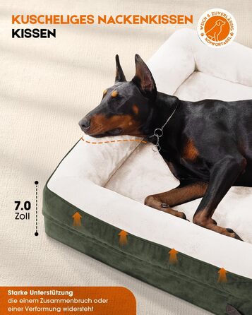 Ортопедичне ліжко для собак XL, корзина для собак, що стирається, з яєцевидною піною, вологостійкий диван для собак з неслизьким дном та чотиристоронньою подушкою (91x61x18 см, оливковий)