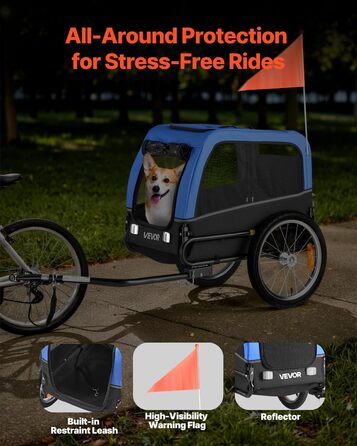 Фаркоп для собак VEVOR, до 30 кг, велосипедний причіп для собак, складаний, універсальний, з відбивачем та прапорцем