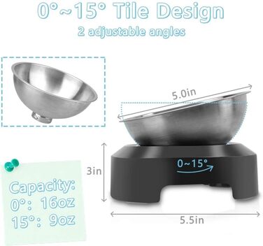 Підвищені годівниці для котів 2 шт. з нержавіючої сталі, нахил 15°, антиковзний стійкий, запобігає нудоті, придатні для миття в посудомийній машині