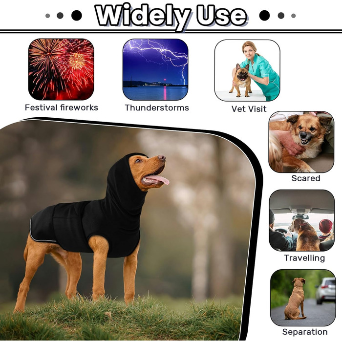 Пуловер з капюшоном для собак IDOMIK, чорний, розмір M, для захисту від шуму та тривоги (обхват грудей 45-54 см)