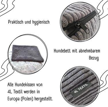 Лежак для собак 4L Textil ZOE, велюровий, знімний чохол, великий, 120x100 см, графіт, для великих собак, праний