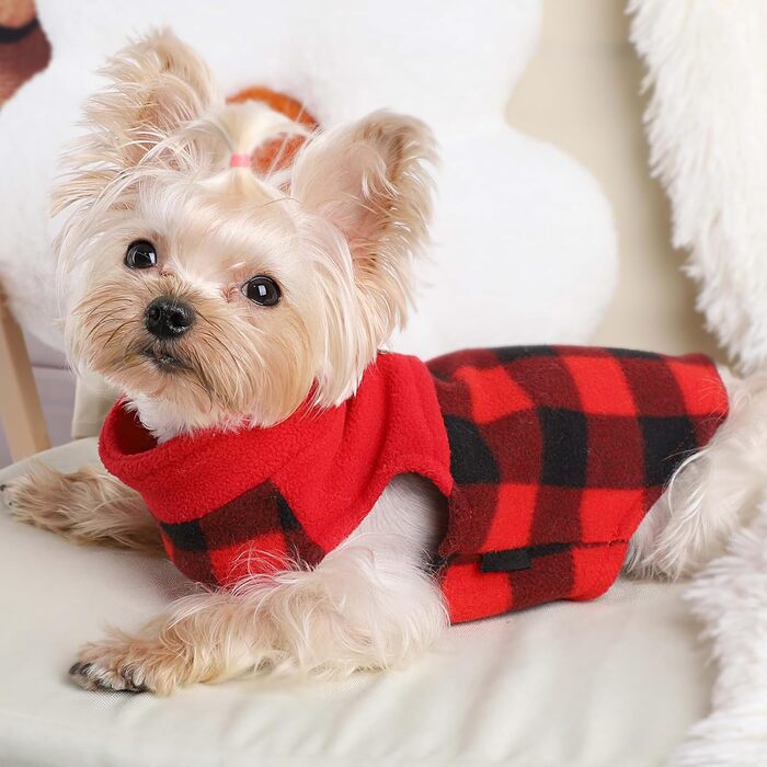Світшот для собак маленьких порід, чорно-червоний, розмір M, для дівчаток та хлопчиків, в клітинку, одяг для чихуахуа, йоркширського тер'єра, цуценят