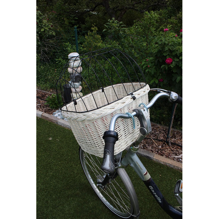 Кошик для собаки на кермо велосипеда з ротангу з металевою сіткою та подушкою (білий)