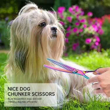 Професійна витончена ножиці для грумінгу собак та котів, 17.5 см, японська сталь, зменшення густоти на 65%, фіолетовий колір