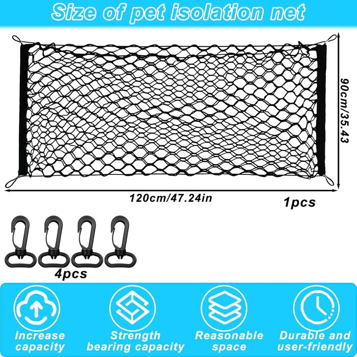 Сітка-перегородка для автомобіля: захист для собак, 120x90 см, Polypropylene, 4 гачки