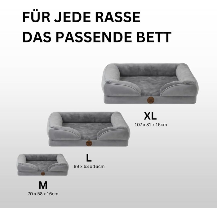 Ортопедичне ліжко для собак ZURMATRADE з піною з пам'яті – миється, нековзне та зручне – для великих та маленьких собак – сірого кольору, видалення шерсті XL (107x81,5x16,5 см)