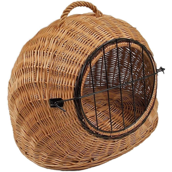 Транспортний кошик для тварин з ротангу, коричневий, розмір M, 50x40x45 см, знімний металевий ґрат