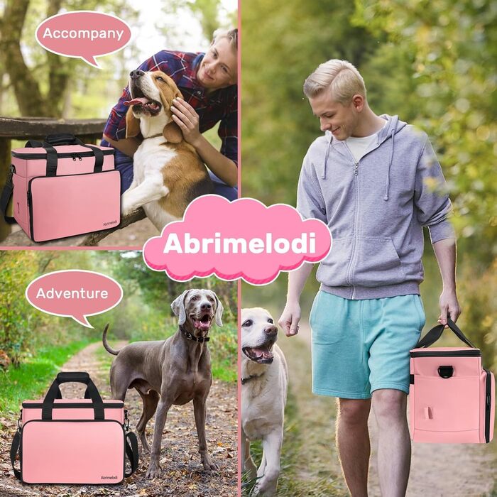Сумка для собак Abrimelodi, відповідна вимогам авіакомпаній, з 2 складною мискою та кишенькою для ласощів (Рожева)