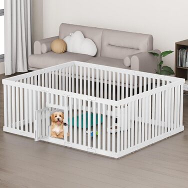 Клітка для цуценят FASRIOU Indoor 65 см, пластикове огородження для собак з антиковзкими присосками, вольєр для маленьких собак, 18 панелей (168 x 135 x 65 см), з окремими секціями