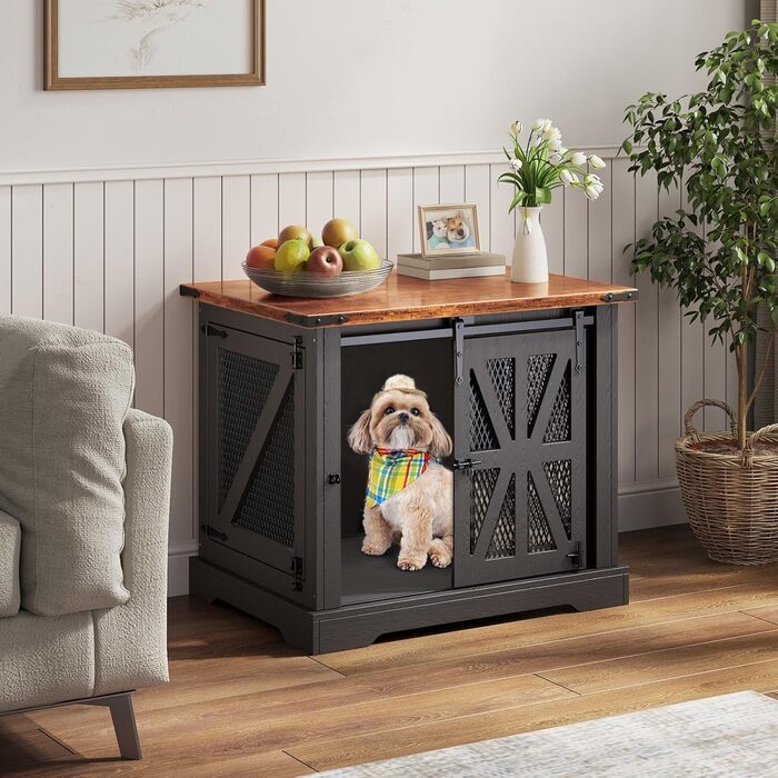 Клітка для собак, 73 см, дерев'яна будка для собак, чорна, міцна конструкція, захист від укусів, розмір 73x51x60 см