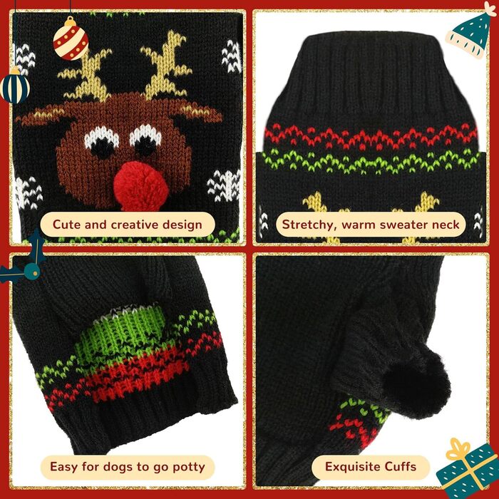 Пуловер для собак у стилі вінтаж, чорний олень, для дрібних, середніх та великих собак (XX-Large)