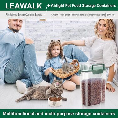 Контейнер для корму для собак, велика воронка, BPA-free, 1.4-2.3 кг, пластиковий контейнер для кормів, 4 герметичні закриття, 1 мірний стакан та ручка, авокадо-зелений (3 л + 5 л)