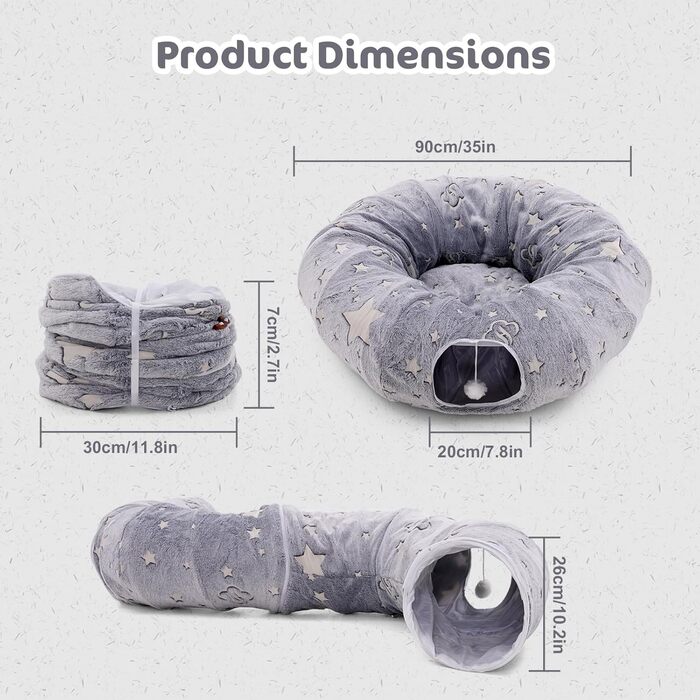 Туннель для котів з ліжком, великий, м'який, круглий, для дому