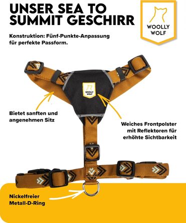 Шлейка для собак Woolly Wolf Sea to Summit, M - для середніх собак, з переробленого поліестеру, регульована, з відбивачами