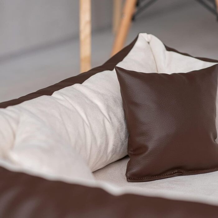 Ортопедичне ліжко для собак Eden, велике, середнє, маленьке - подушка для собак, килимок для собак з еко-шкіри + тканина Alcantara - зняття болю, стійке до зношування, міцне (L, коричнево-кремовий) L коричнево-кремовий