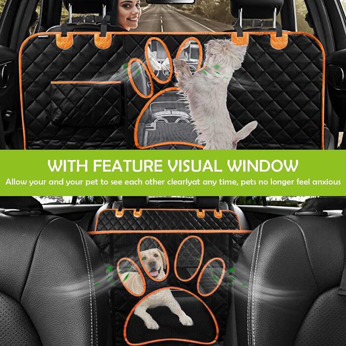 Захисна підстилка для собак у машину ALLSOPETS – водовідштовхувальна, неслизька, з сіткою, ременями безпеки та кишенькою для авто, SUV, вантажівка (антрацит, чорний)