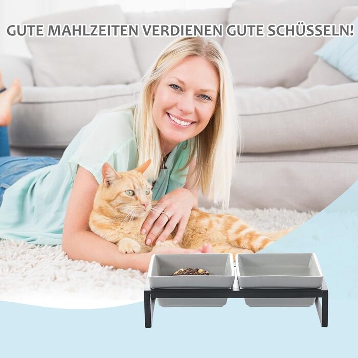 Підвищена годівниця для котів та собак HCHLQLZ, 2 шт. по 280 мл, кераміка, сіра