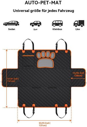 Захист для автосидіння для собак GlobalTrend – водовідштовхувальний, нековзний, 4-в-1 з боковими захистами, захистом від подряпин та кишенями – для собак будь-якого розміру
