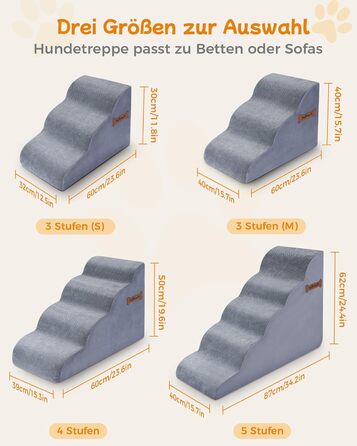 Сходинки для собак 5-ступінчасті, 60 см - для дивану та ліжка, з антиковзким покриттям. Ідеально для маленьких тварин та літніх котів з проблемами суглобів