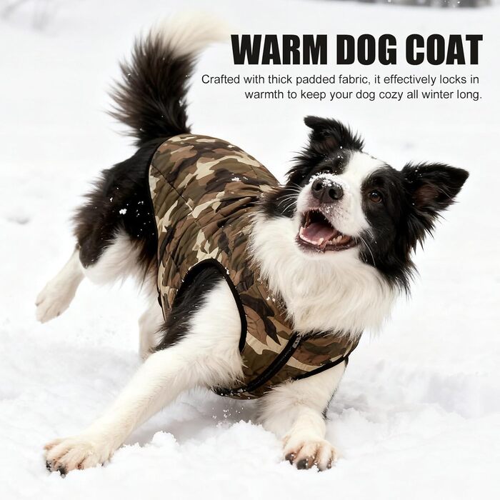 Водонепроникний теплий зимовий камуфляжний теплий куртка для собак з блискавкою. Зелений зимовий теплий камуфляжний теплий куртка для середніх собак.
