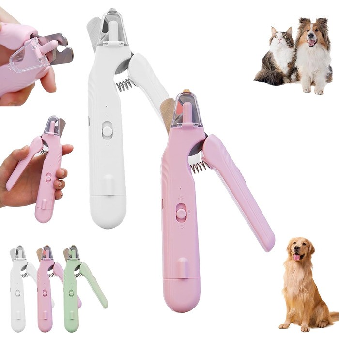 Набір для стрижки кігтів домашніх тварин з LED-підсвічуванням 2 в 1: стрижка та шліфування для собак та котів (рожевий+білий)