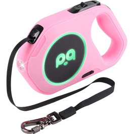 Висувна поводок для собак з LED-підсвічуванням, гальмом та системою швидкого розблокування. 5м нейлоновий поводок для собак середніх та маленьких порід (до 40 кг). Білий/Рожевий колір