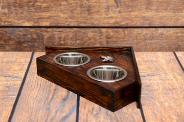 Підставка з мисками для собак із масиву дерева та сталевими мисками, для перської борзої та салюкі