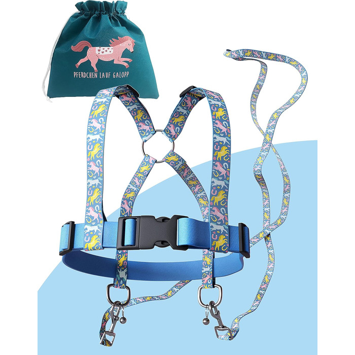 Jubi® Синя поводи для коней для дітей - регульовані розміром для ідеальної посадки та сумка для зберігання - екіпірування для коней для дітей/іграшки для коней