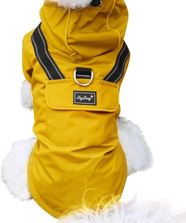 Жовтий дощовик JoyDaog для маленьких собак з капюшоном, водонепроникна куртка для вигулу, XS (Medium)