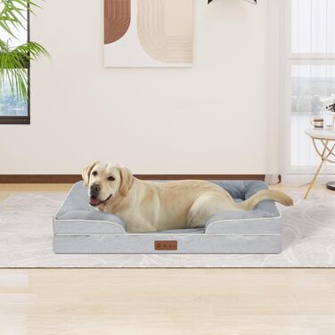 Ортопедичне ліжко для собак середніх порід - Водонепроникне ліжко для тварин з піною-пам'яттю знімний, пральний чохол, антиковзаюче ліжко-софа для собак середнього розміру (M, Сірий) 86.4 x 91.4 x 16.5 см