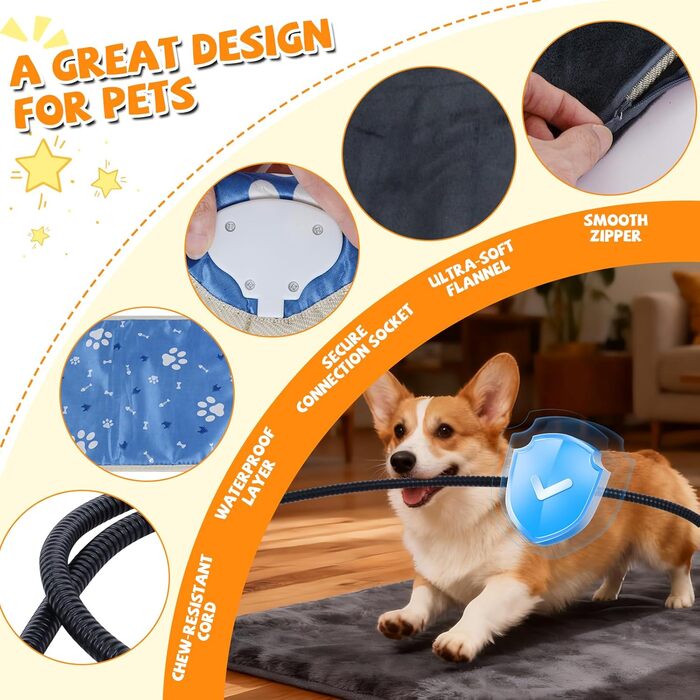 Килимок грілка для котів та собак Qoosea, електричний, 45x45 см, регулювання температури 30-60°C, таймер, водовідштовхувальний, знімний чохол