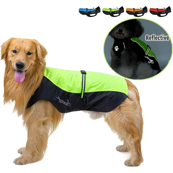 Водонепроникний дощовик для собак Ranphy середнього та великого розміру, з відбиваючими елементами, дихаючий, з захистом живота, для такс та лабрадорів, ультралегкий, безпечний, зелений, 6XL (обхват грудей: 80 см), зелено-чорний