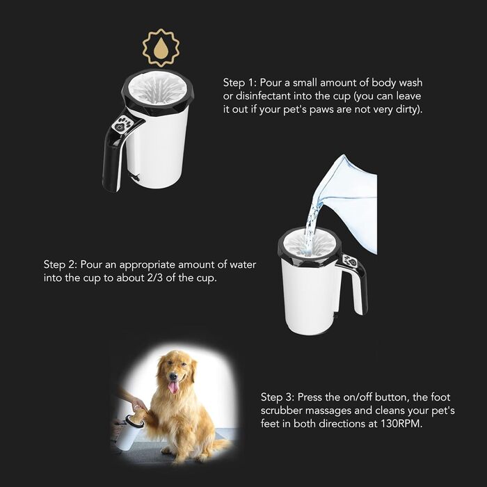 Автоматичний мийка лап для собак, бездротова, чорно-біла
