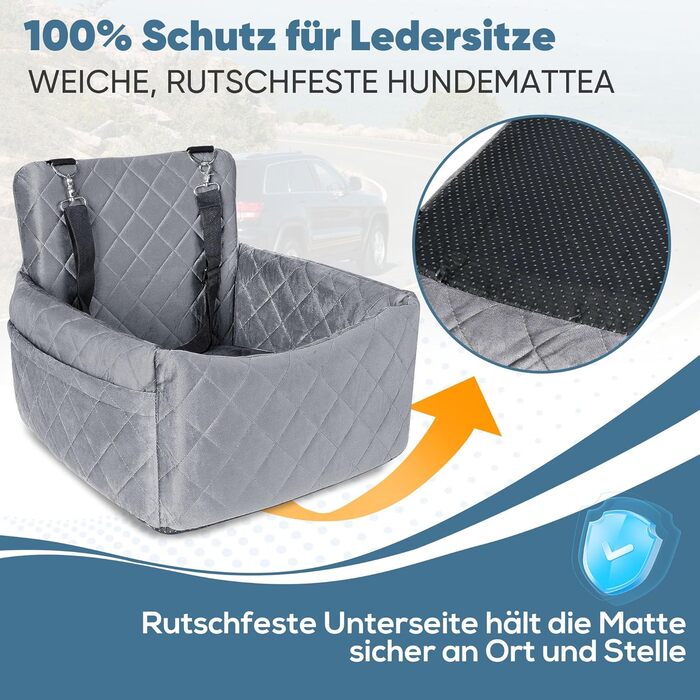 Автомобільний лежак для собак, кріплення на заднє сидіння, з ременями безпеки та кишенею для зберігання, 45x40x34 см