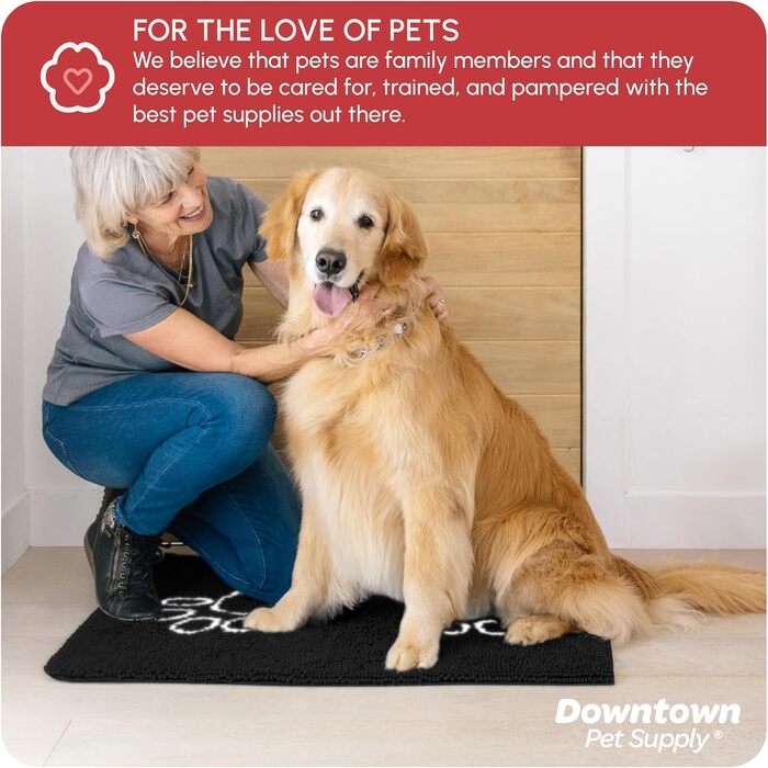 Килимок для собак My Doggy Place з мікрофібри для брудних лап, 91.4 x 66 см, швидковисихаючий, вбираючий, для прання та сушки в машині, з антиковзким гумовим покриттям (91 x 66 x 3 см, Чорний з відбитком лапи)