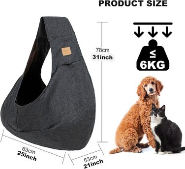 PETCUTE Сумка-переноска для собак до 6 кг, сіра, з кишенею та ременем безпеки