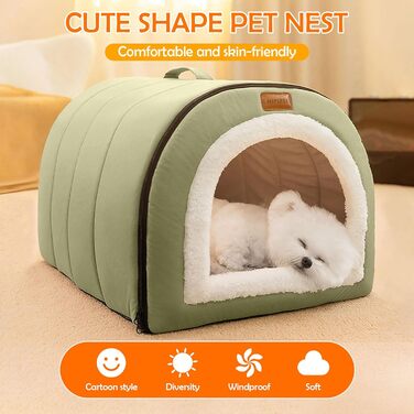 ALLSOPETS Самообігріваюче ліжко-іглу для котів і собак, 2-в-1, з ручками, нековзка основа, зелений, розмір L