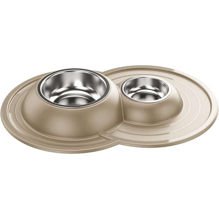 Миска для котів Patam Doppel з нержавіючої сталі з антиковзною підкладкою, не перекидається, виготовлена в Італії, Jerry Grün (Tom Beige)