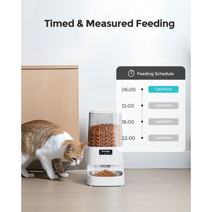 Автоматичний годівник для котів Invengo MeowServe S20, 5л, з таймером та керуванням через додаток, з нержавіючої сталі SUS 304 + ABS, для котів, собак та інших дрібних тварин