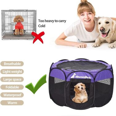 Клітка-манеж для тварин XhuangTech: собаки, коти, цуценята, 80x80x58,4 см, м'який матеріал, портативна, складана, для дому та вулиці, фіолетовий/чорний