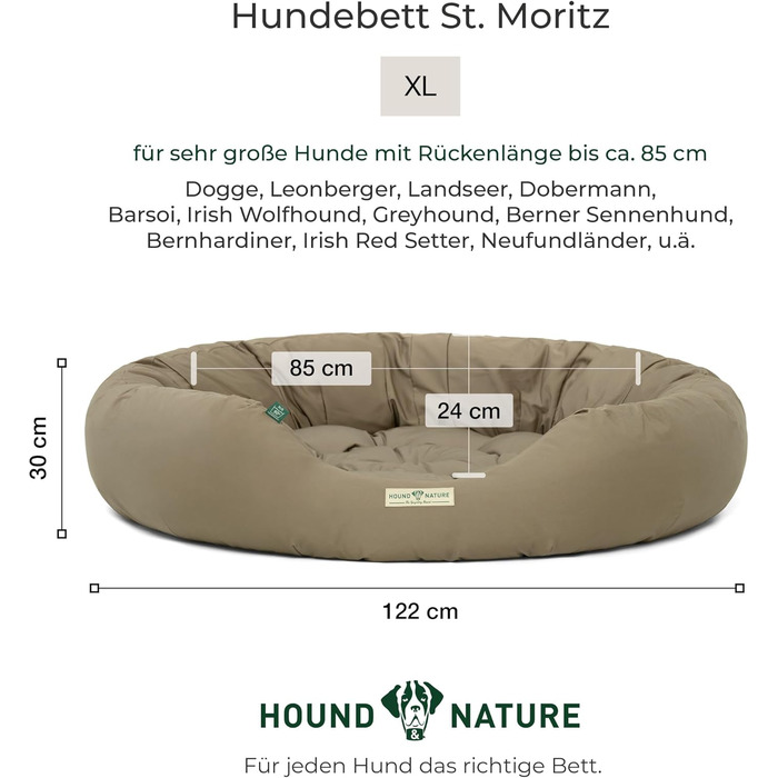 Екологічне кругле ліжко-донат для собак HOUND & NATURE St. Moritz, дуже велике, м'яке, пране, 122x115 см, тауп