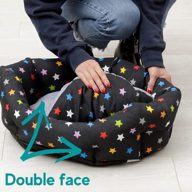 М'яке кругле ліжко для собак та котів Baroni Hoe з тканини, 45x55 см, сірий колір зі зірками, для сну та декору