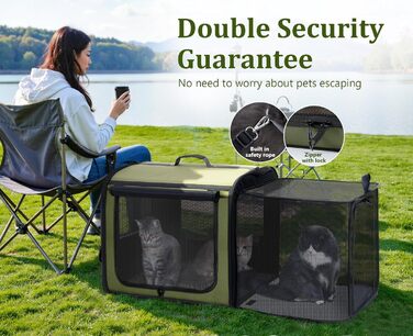 Pecute Розширювана переноска для котів та маленьких собак, переноска-трансформер, 61 x 52 x 45 см, для подорожей, темно-сірий, темно-зелений