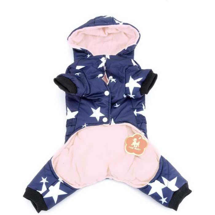 Зуена зимовий теплий костюм для собак з капюшоном, флісовою підкладкою та зірковим поясом. Водонепроникний костюм для собак, теплий одяг для собак, капюшони, комбінезони для котів, цуценят, чихуахуа. Колір: синій, розмір L (спина: 30см; груди: 42см)