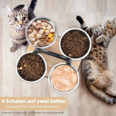 Підвищений годівниця для котів JUJOYBD з 4 нержавіючими мисками, регульована висота, станція годування, миски для їжі та води для котів та маленьких собак