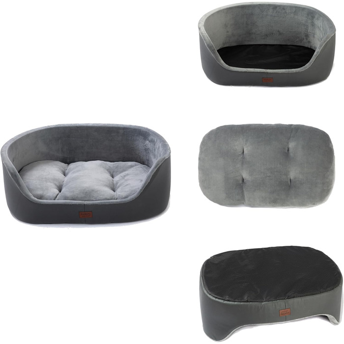 Кругле собаче ліжко RAIKOU середнього розміру, м'яке та зручне, з антиковзким покриттям. Підходить для собак та котів середніх порід (75 x 54 x 27 см), чорного кольору