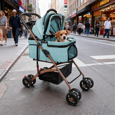 Візок для собак 3 в 1, складний, для маленьких собак та котів, знімний кошик, візок для дітей, сітчасте вікно, оксфордська тканина, до 20 кг (зелений)